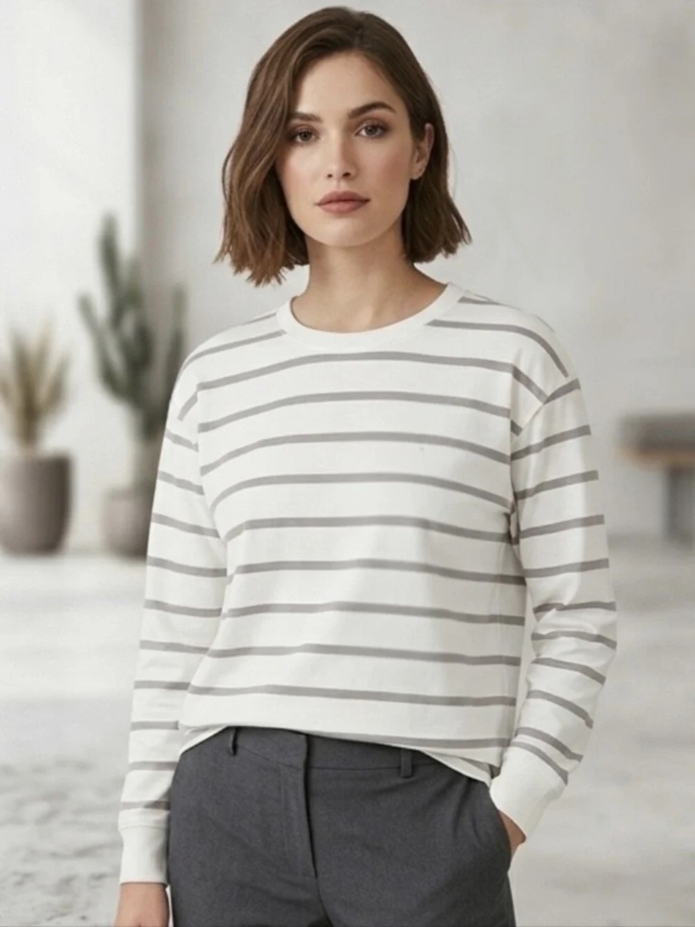 Danskin Women Luxe Tunic Birch Satellite Stripe Size s